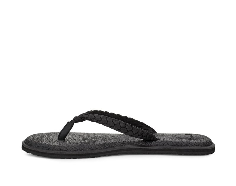 Sanuk Yoga Braid Leather Women's Flip Flops Black | Canada 9RVD